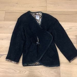 SLOUCHY OVERSIZED REVERSIBLE TEDDY JACKET WITH LEOPARD PRINT INTERIOR